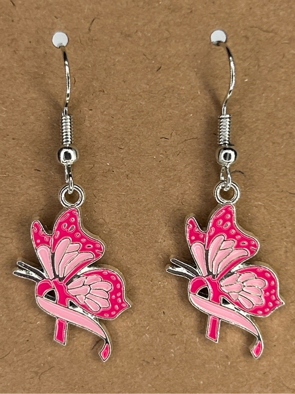 Pink Butterfly Pink Ribbon Dangle Earrings Women Fashion Jewelry